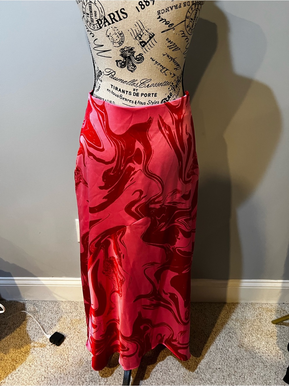 INC International Concepts Red Marble-Print Satin Maxi Skirt - Picture 2 of 5